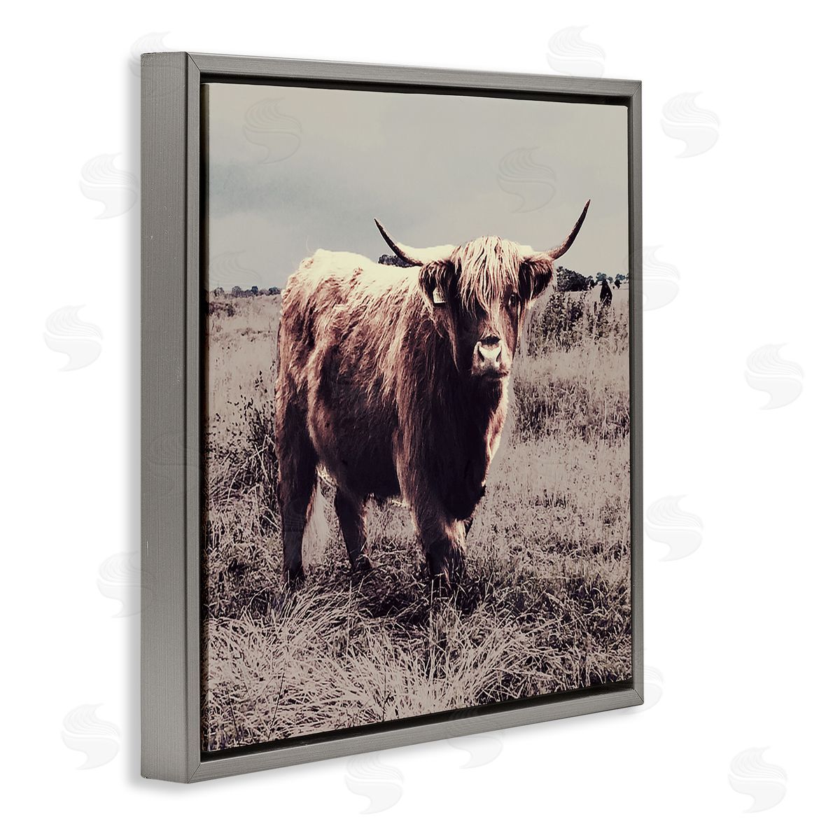 Farm Cattle Rustic Vintage Styling Grey Floating Frame Canvas Wall Art, Home Decor by SD Graphics Studio