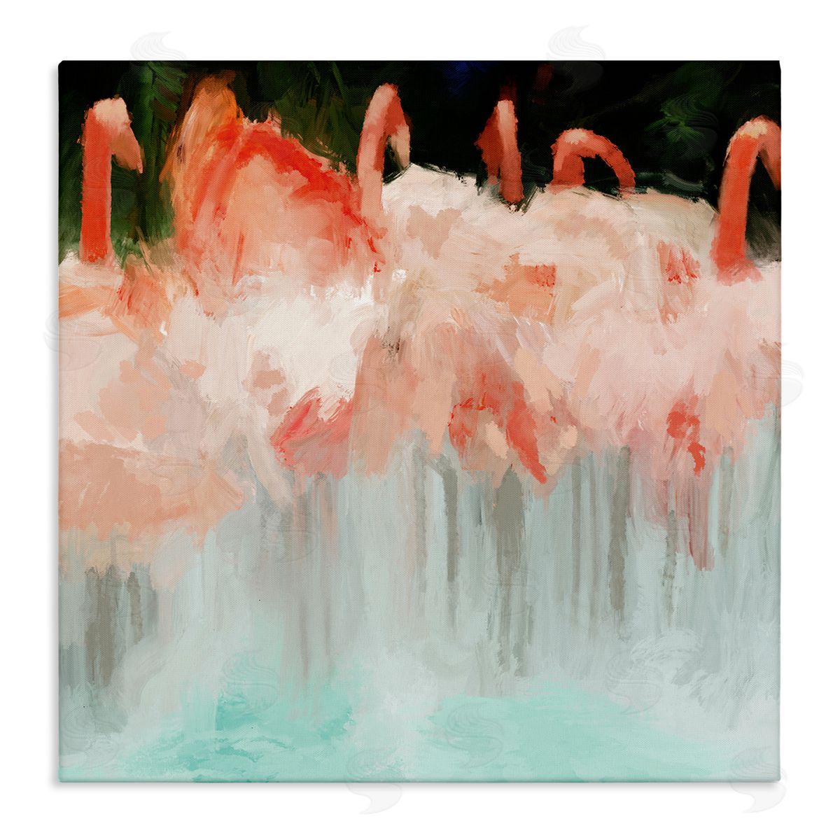 Dan Meneely Abstract Flamingo Group Contemporary Pink Birds Stretched Canvas Wall Art Print