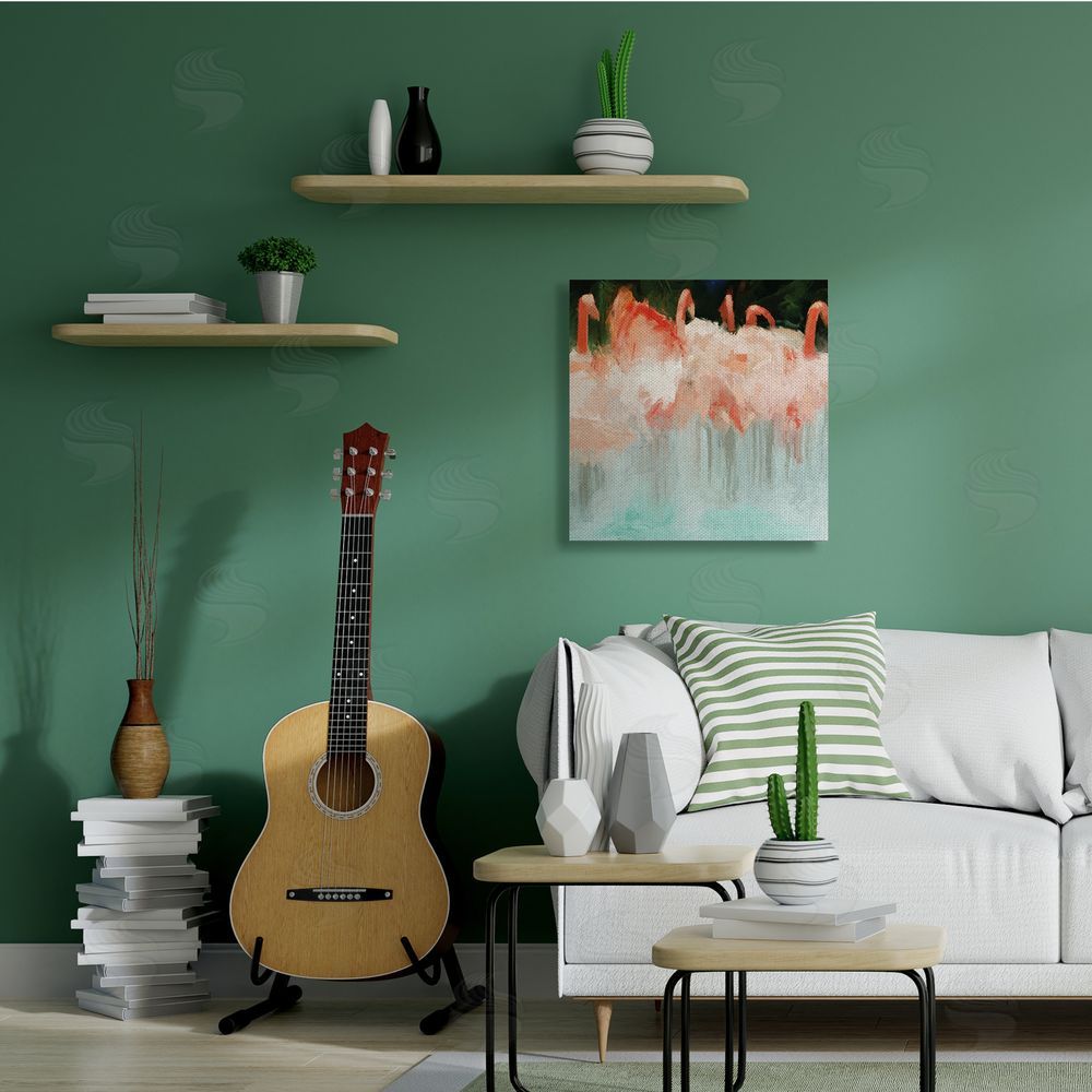 Dan Meneely Abstract Flamingo Group Contemporary Pink Birds Canvas Wall Art in Room