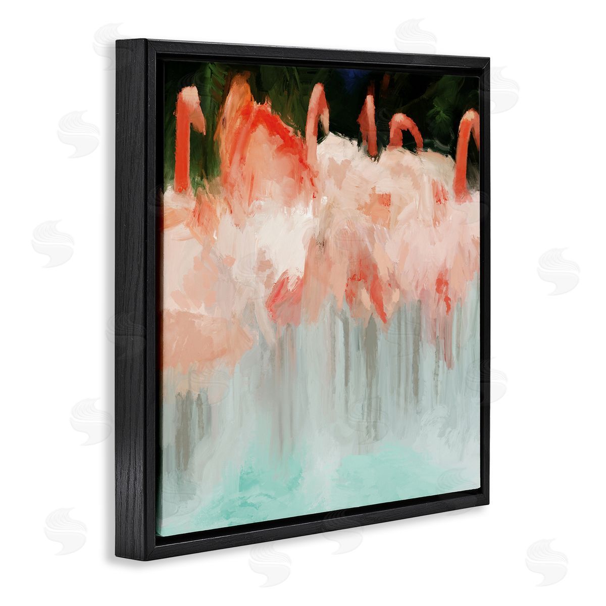 Dan Meneely Abstract Flamingo Group Contemporary Pink Birds Black Floating Frame Canvas Wall Art Print