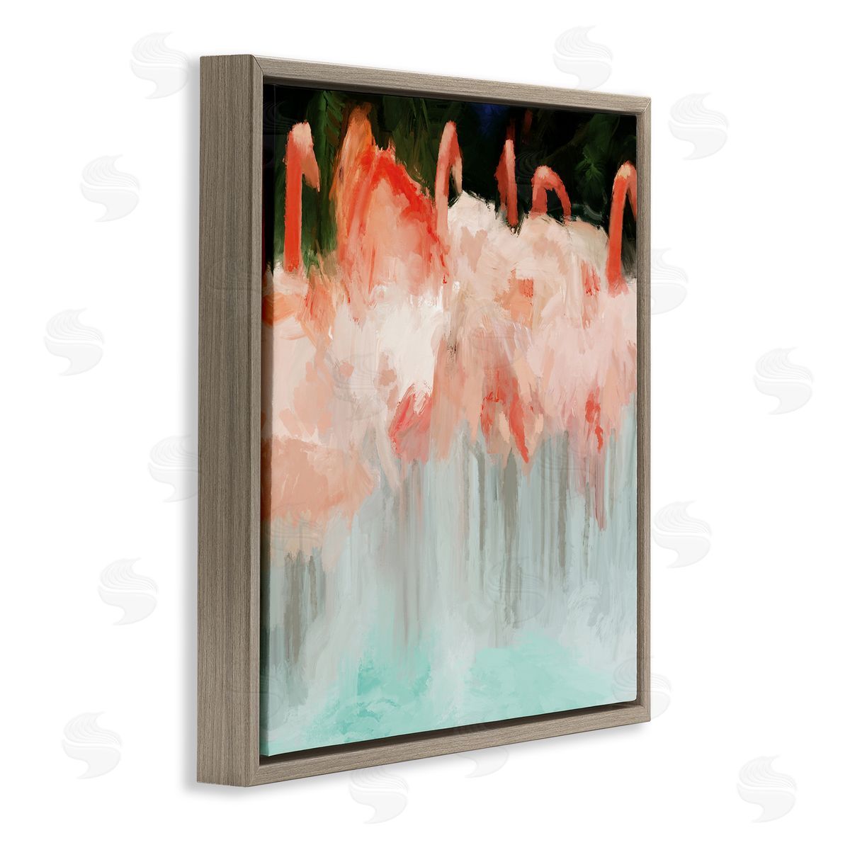 Dan Meneely Abstract Flamingo Group Contemporary Pink Birds Brown Floating Frame Canvas Wall Art Print