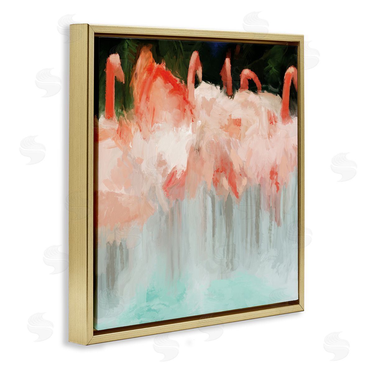 Dan Meneely Abstract Flamingo Group Contemporary Pink Birds Gold Floating Frame Canvas Wall Art Print