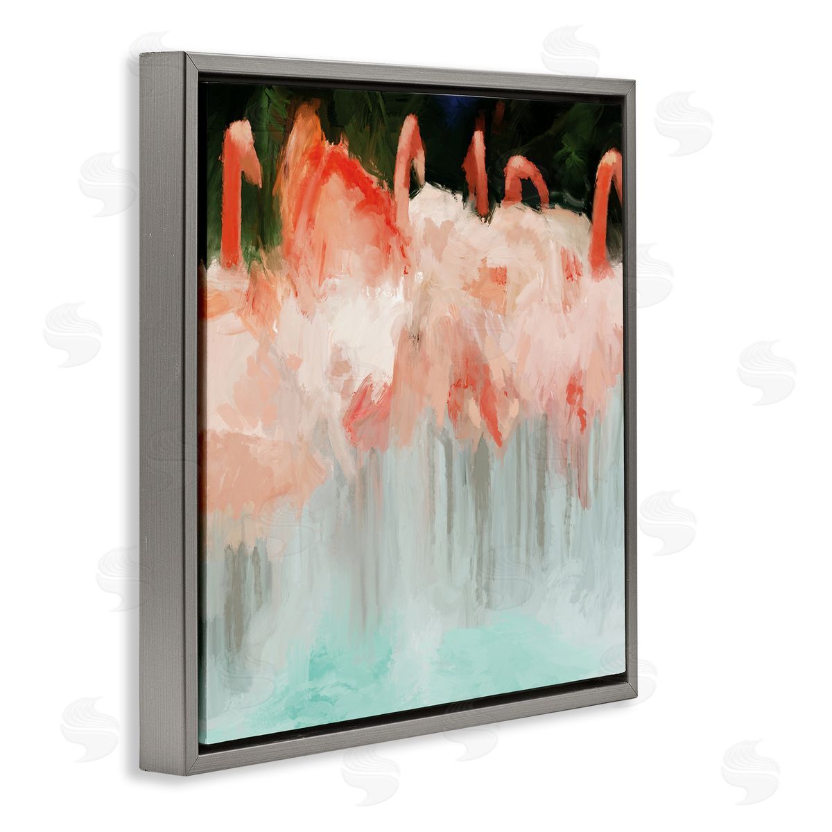 Dan Meneely Abstract Flamingo Group Contemporary Pink Birds Gray Floating Frame Canvas Wall Art Print