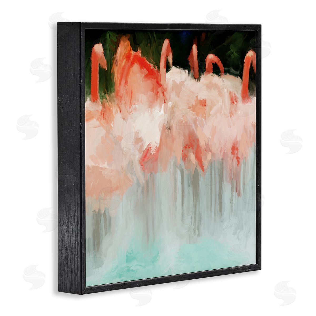 Dan Meneely Abstract Flamingo Group Contemporary Pink Birds Black Framed Glicee Wall Art Print