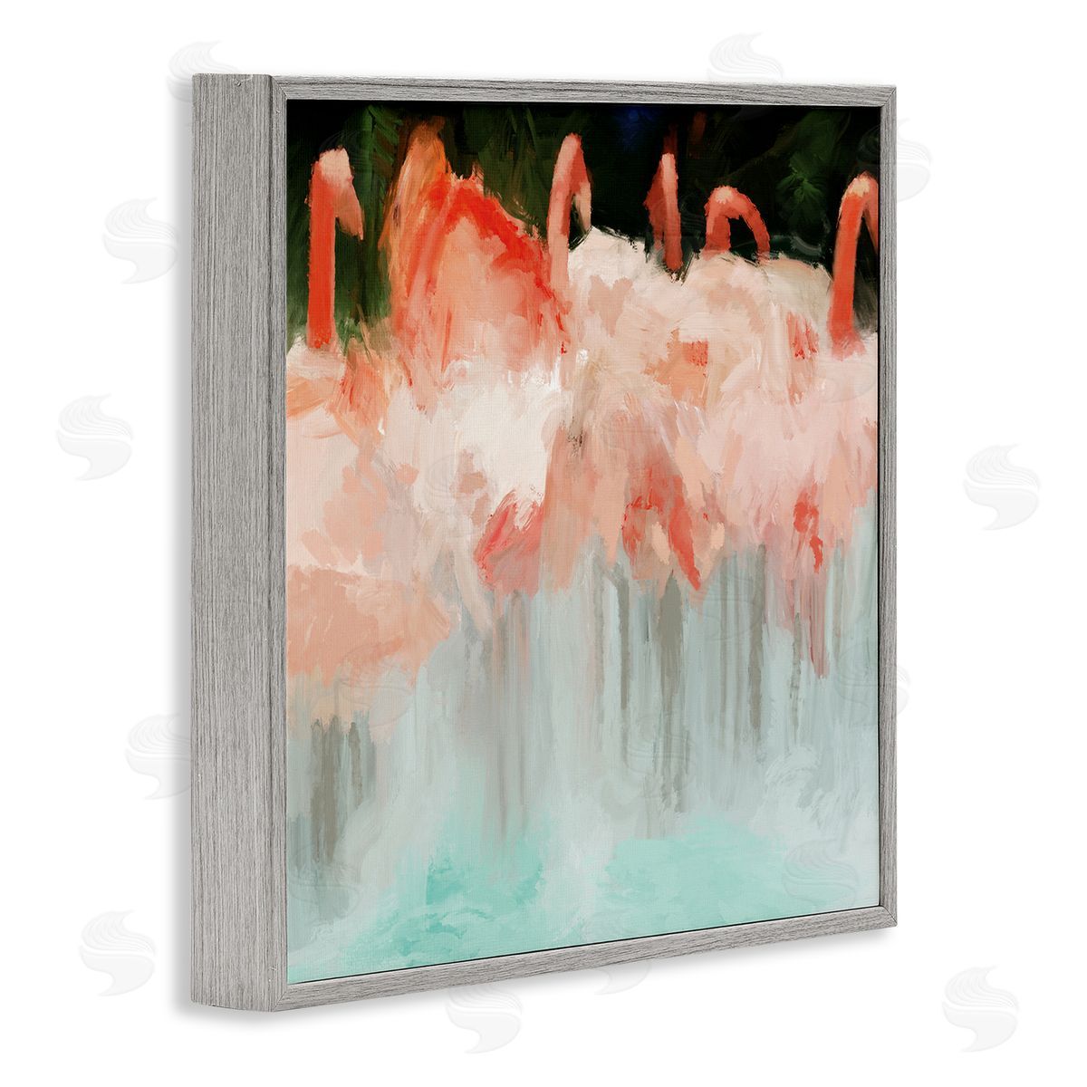 Dan Meneely Abstract Flamingo Group Contemporary Pink Birds Gray Framed Glicee Wall Art Print