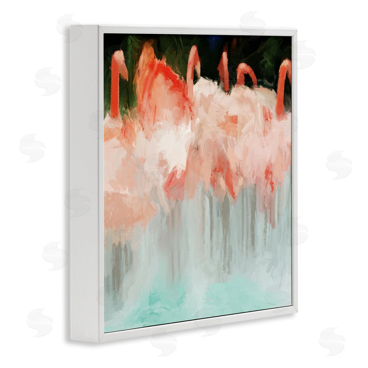 Dan Meneely Abstract Flamingo Group Contemporary Pink Birds White Framed Glicee Wall Art Print