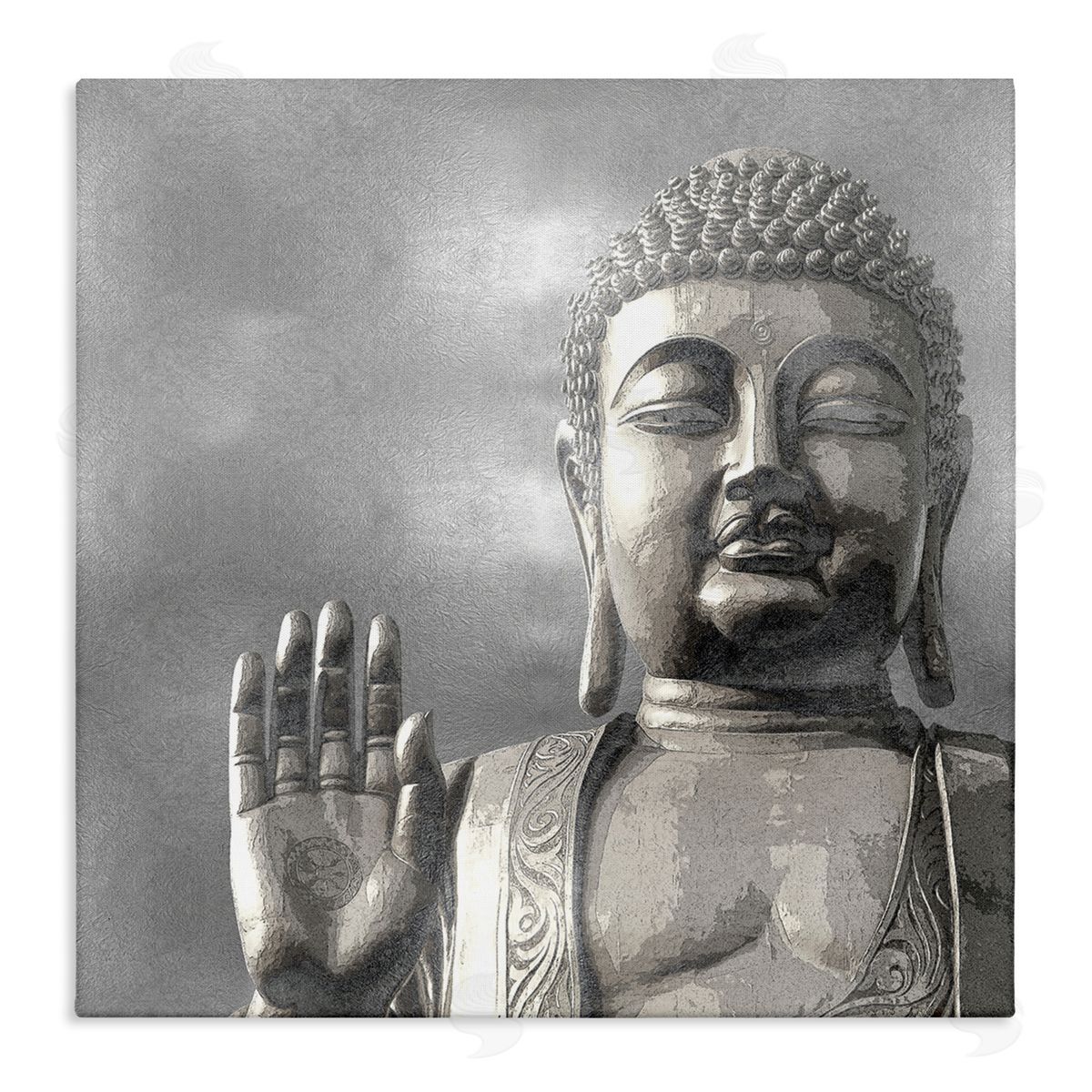 Tom Bray Buddha Inspired Portrait Greyscale Eastern Figure Stretched Canvas Wall Art Print
