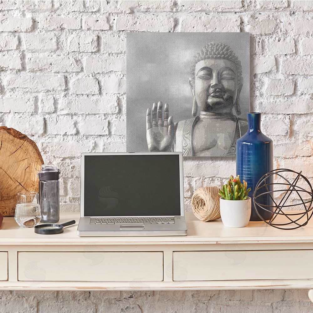 Tom Bray Buddha Inspired Portrait Greyscale Eastern Figure Canvas Wall Art in Room