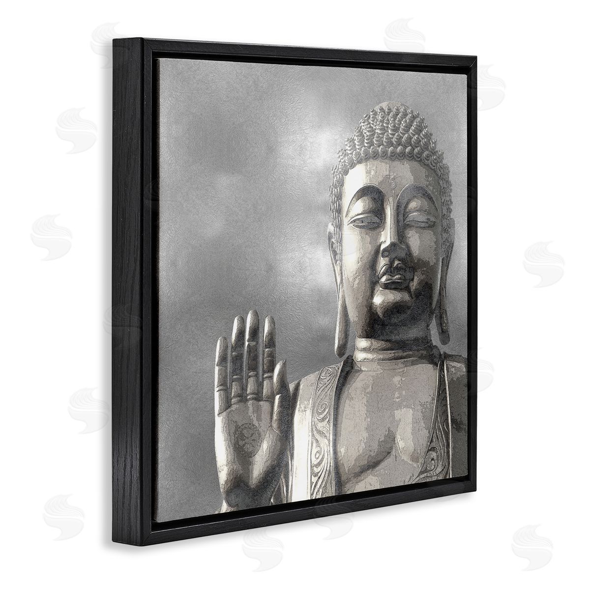 Tom Bray Buddha Inspired Portrait Greyscale Eastern Figure Black Floating Frame Canvas Wall Art Print