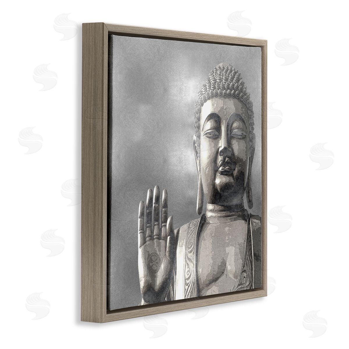 Tom Bray Buddha Inspired Portrait Greyscale Eastern Figure Brown Floating Frame Canvas Wall Art Print
