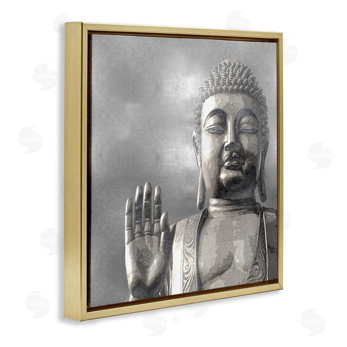 Tom Bray Buddha Inspired Portrait Greyscale Eastern Figure Gold Floating Frame Canvas Wall Art Print