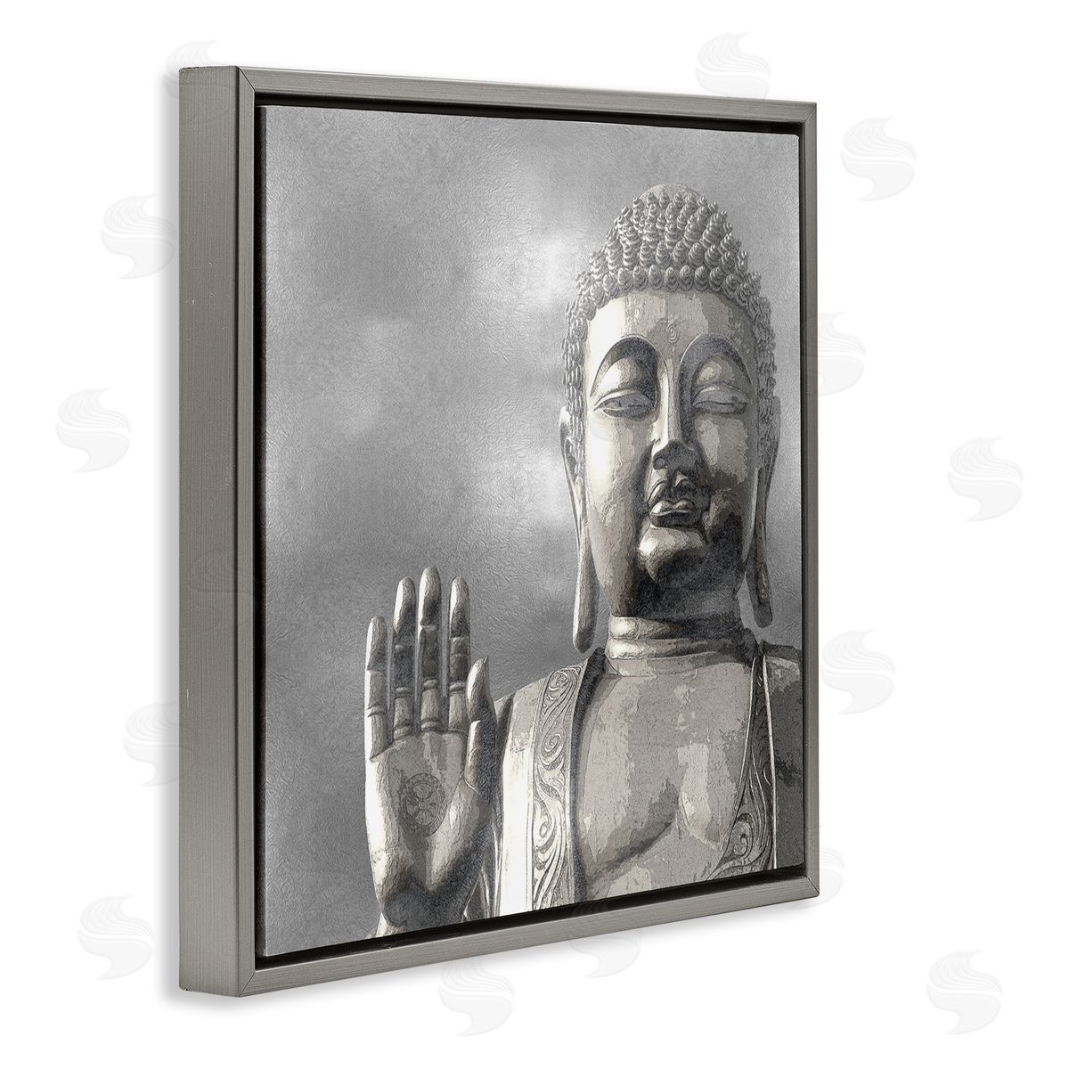 Tom Bray Buddha Inspired Portrait Greyscale Eastern Figure Gray Floating Frame Canvas Wall Art Print