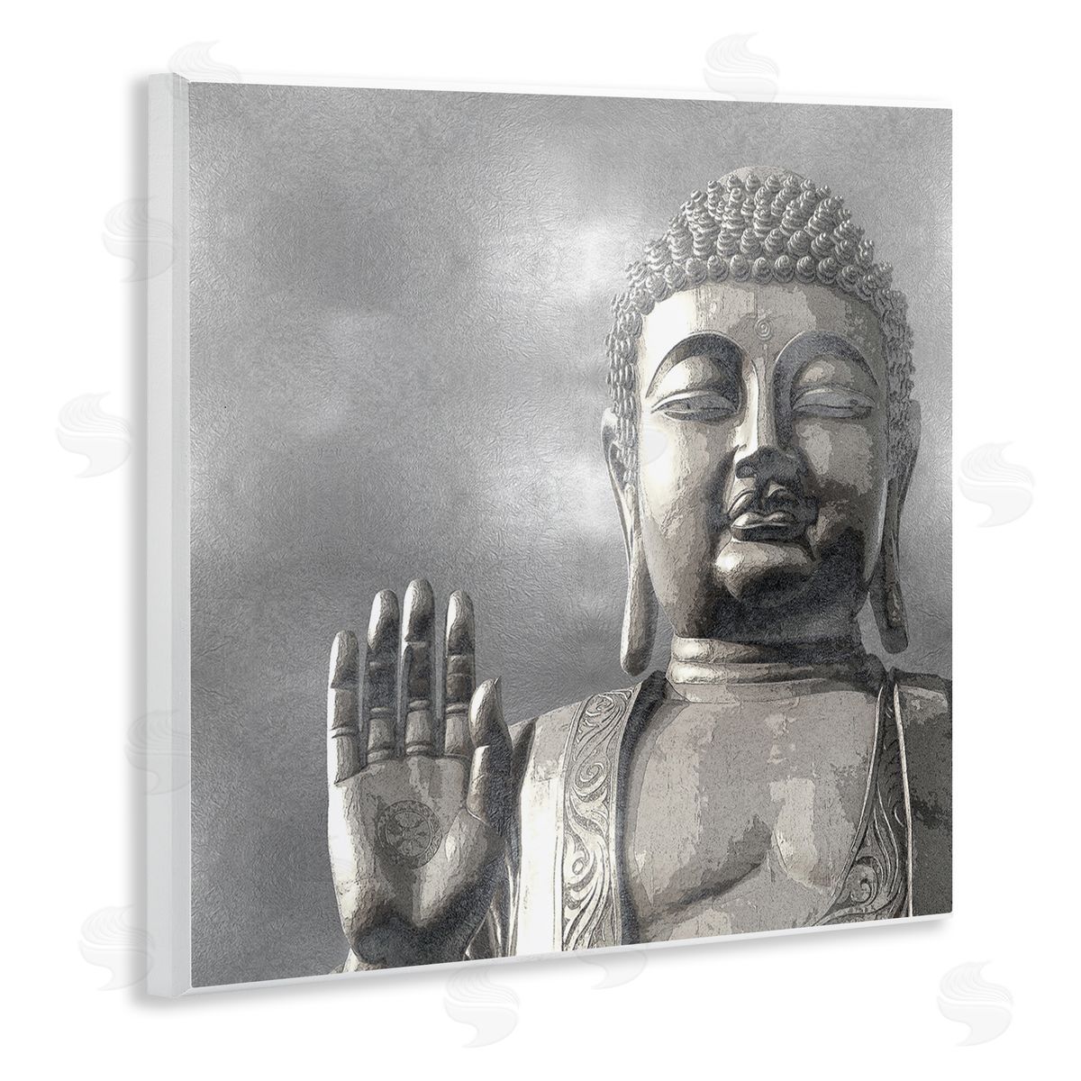 Tom Bray Buddha Inspired Portrait Greyscale Eastern Figure Wooden Wall Plaque Art Print