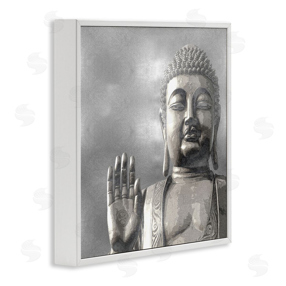 Tom Bray Buddha Inspired Portrait Greyscale Eastern Figure White Framed Glicee Wall Art Print
