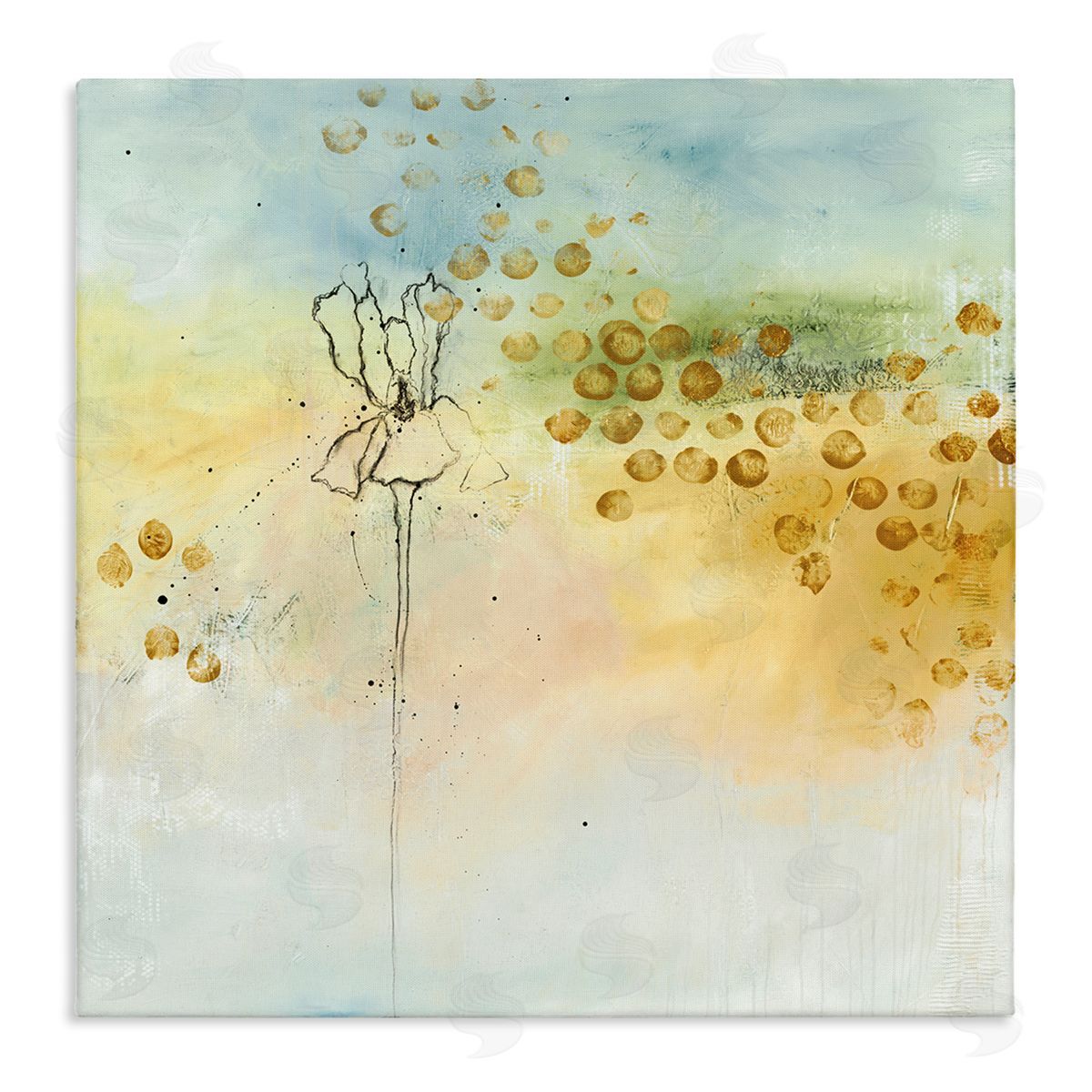 Ruth Fromstein Abstract Iris Floral Linework Watercolor Ombre Stretched Canvas Wall Art Print