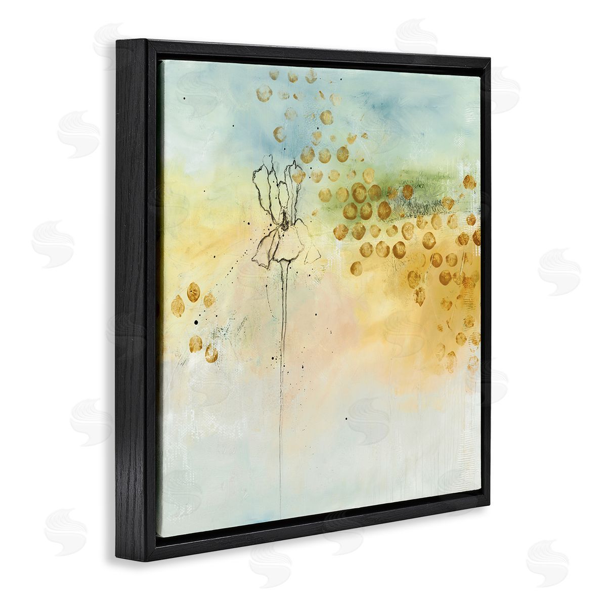 Ruth Fromstein Abstract Iris Floral Linework Watercolor Ombre Black Floating Frame Canvas Wall Art Print
