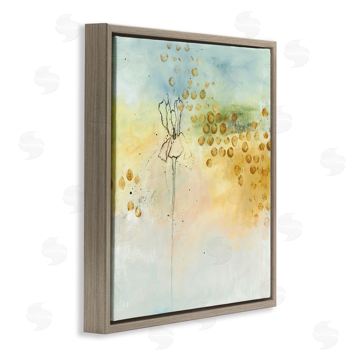 Ruth Fromstein Abstract Iris Floral Linework Watercolor Ombre Brown Floating Frame Canvas Wall Art Print
