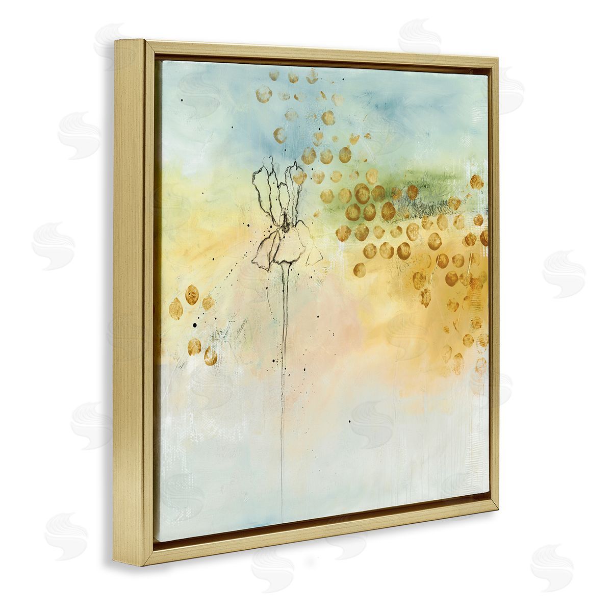 Ruth Fromstein Abstract Iris Floral Linework Watercolor Ombre Gold Floating Frame Canvas Wall Art Print