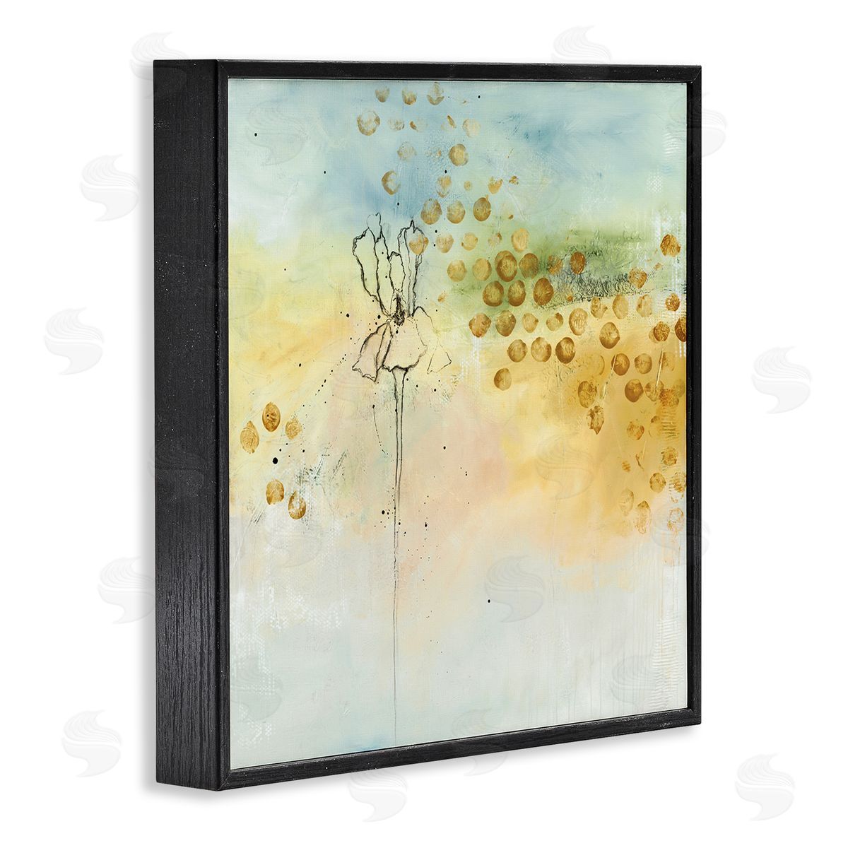 Ruth Fromstein Abstract Iris Floral Linework Watercolor Ombre Black Framed Glicee Wall Art Print