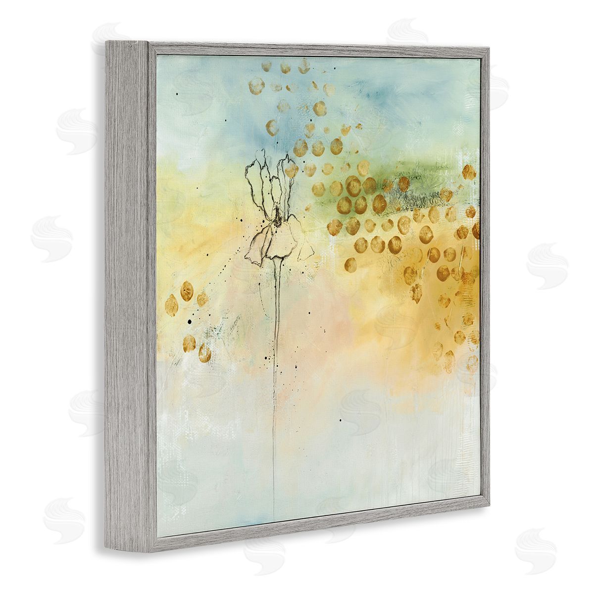 Ruth Fromstein Abstract Iris Floral Linework Watercolor Ombre Gray Framed Glicee Wall Art Print