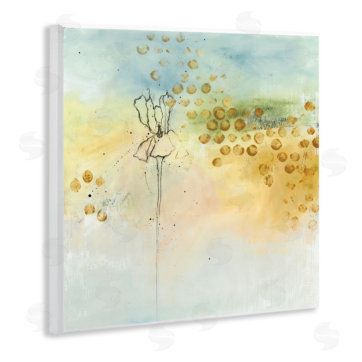 Ruth Fromstein Abstract Iris Floral Linework Watercolor Ombre Wooden Wall Plaque Art Print