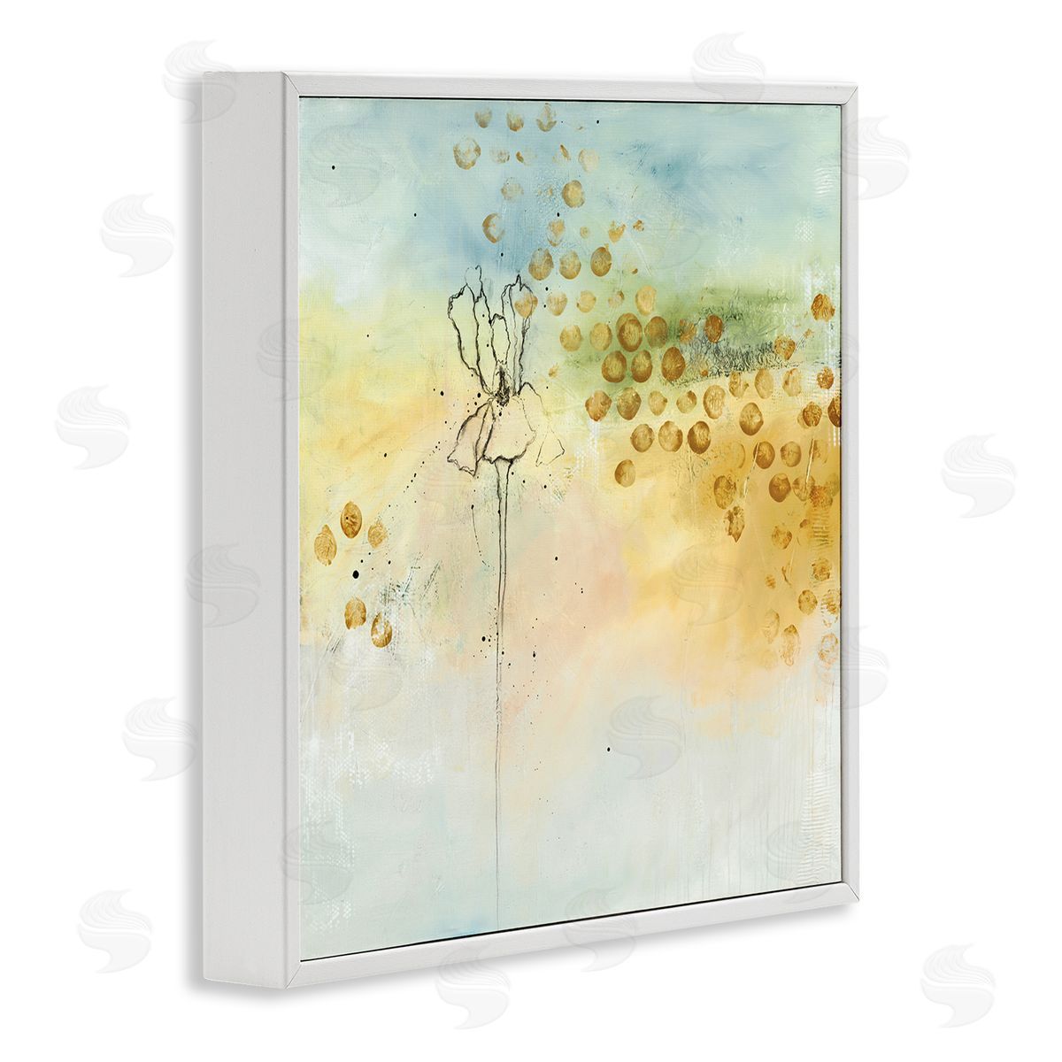 Ruth Fromstein Abstract Iris Floral Linework Watercolor Ombre White Framed Glicee Wall Art Print