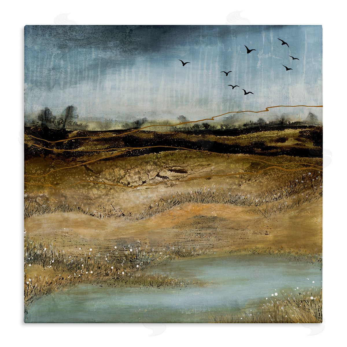 Ruth Fromstein Rustic Landscape Abstraction Birds at Flight Stretched Canvas Wall Art Print