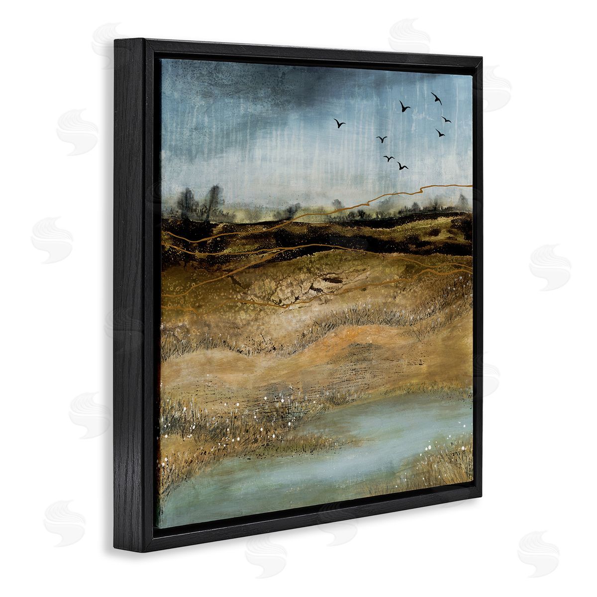 Ruth Fromstein Rustic Landscape Abstraction Birds at Flight Black Floating Frame Canvas Wall Art Print