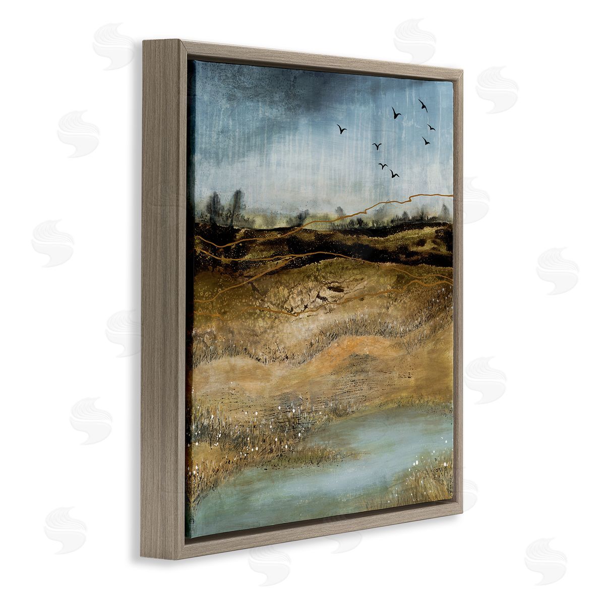 Ruth Fromstein Rustic Landscape Abstraction Birds at Flight Brown Floating Frame Canvas Wall Art Print