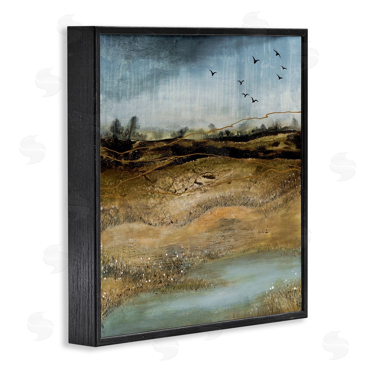 Ruth Fromstein Rustic Landscape Abstraction Birds at Flight Black Framed Glicee Wall Art Print