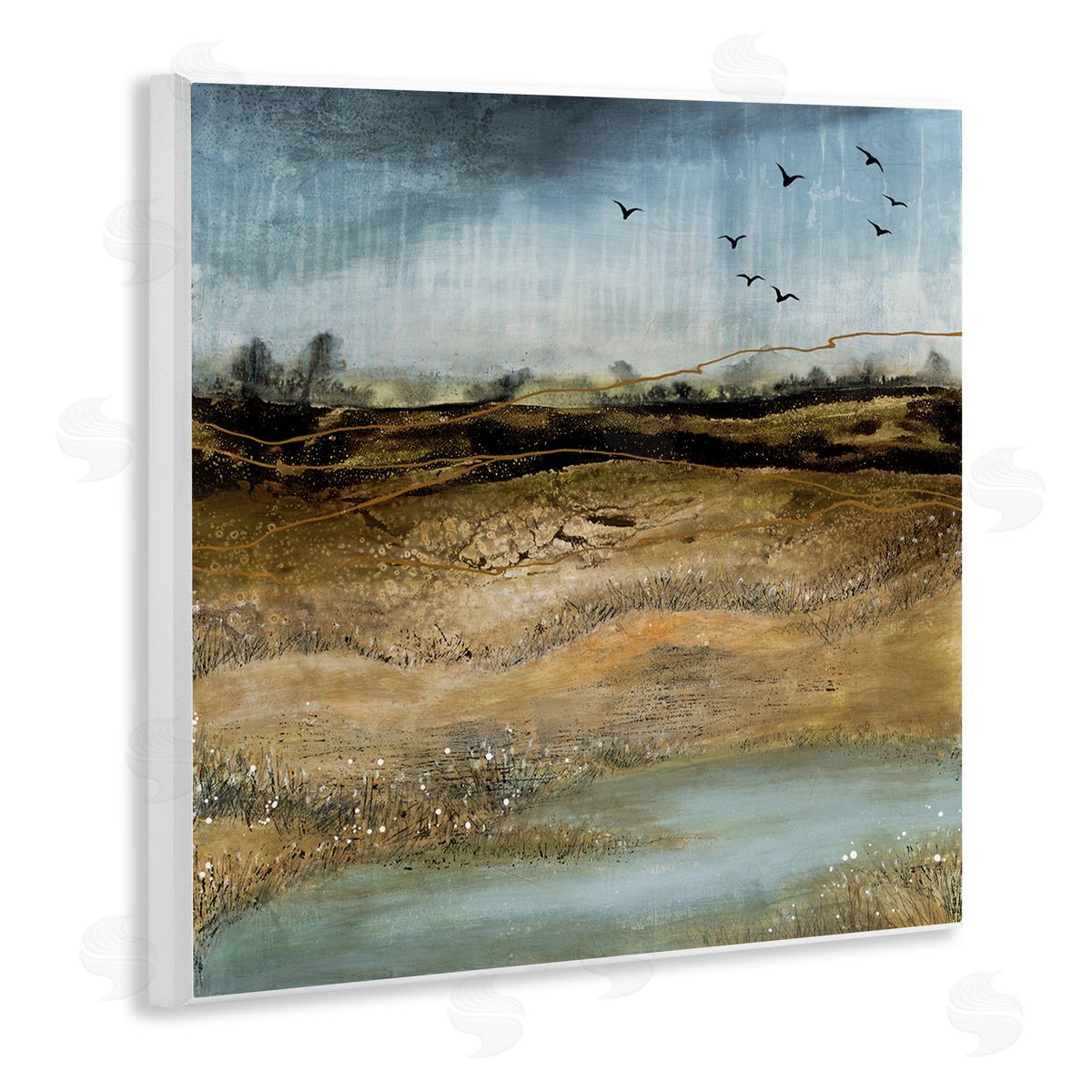 Ruth Fromstein Rustic Landscape Abstraction Birds at Flight Wooden Wall Plaque Art Print