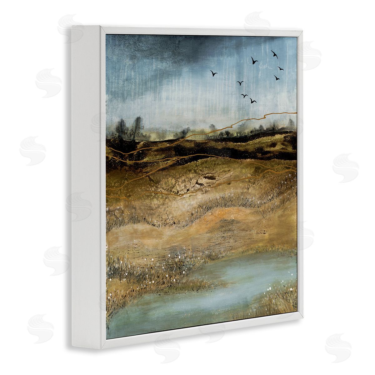 Ruth Fromstein Rustic Landscape Abstraction Birds at Flight White Framed Glicee Wall Art Print