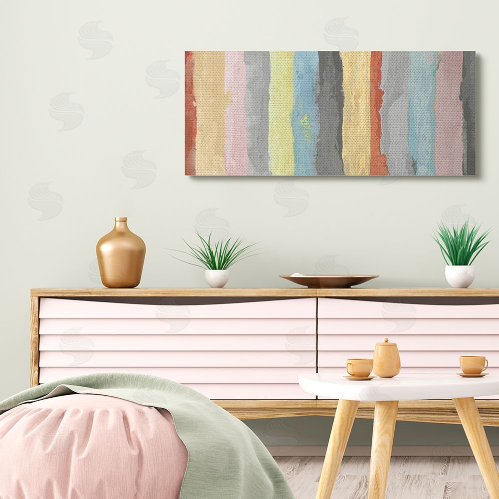 Randy Hibberd Abstract Stripe Pattern Brush Strokes Blue Yellow Pink