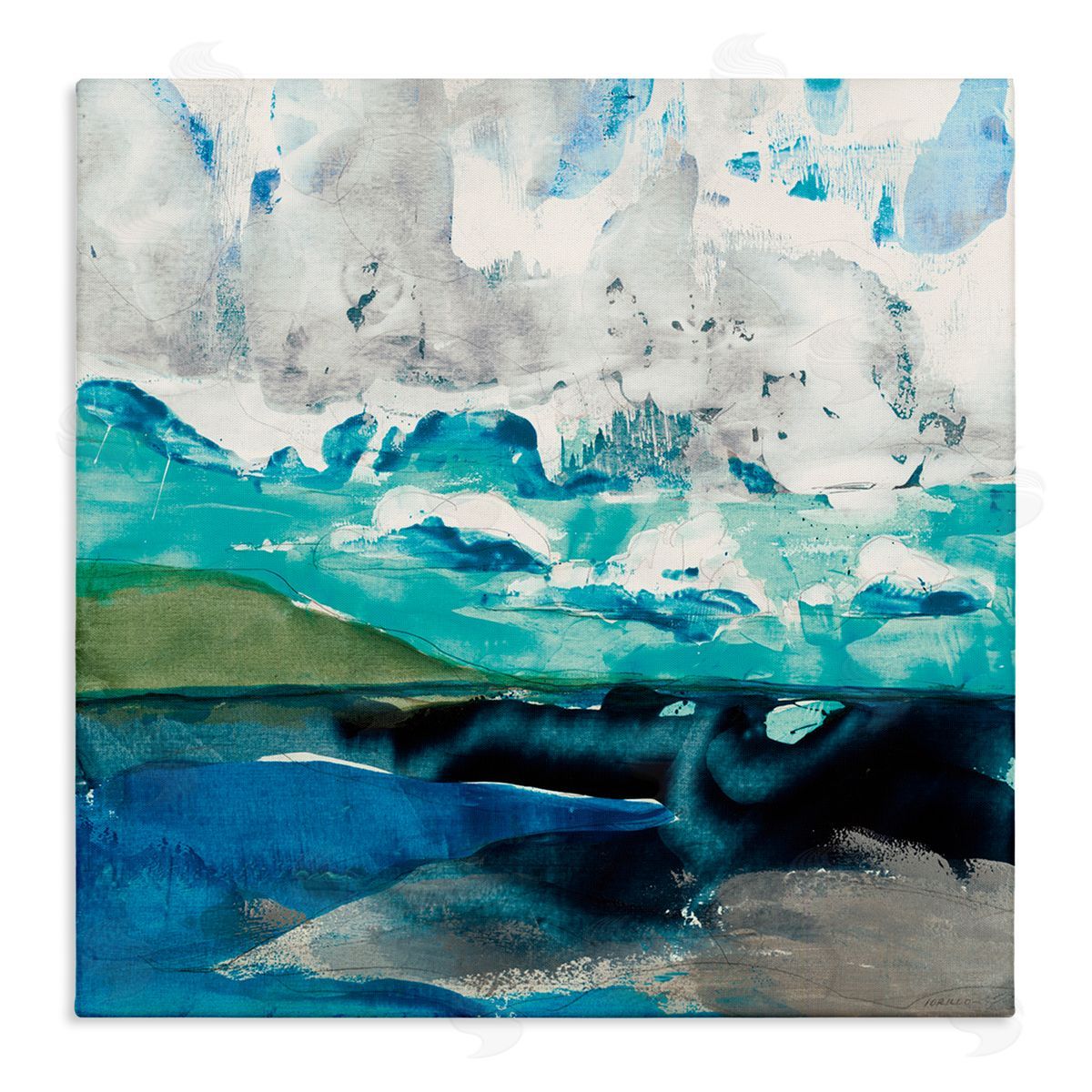 Jeff Iorillo Coastal Landscape Abstraction Flowing Blue Ocean Sky Stretched Canvas Wall Art Print