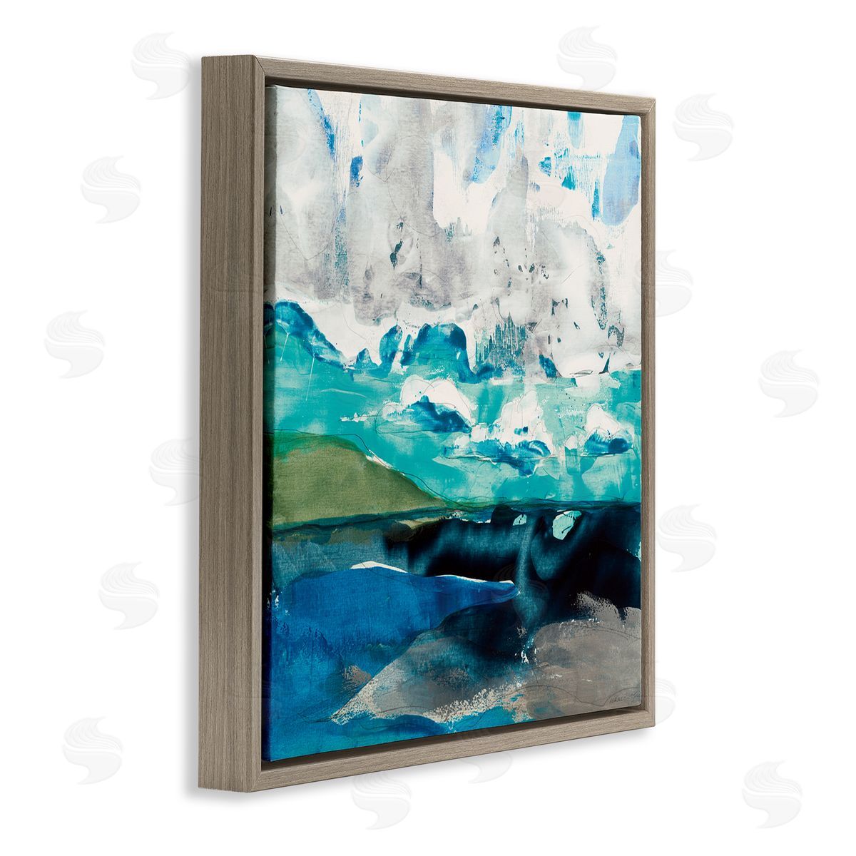 Jeff Iorillo Coastal Landscape Abstraction Flowing Blue Ocean Sky Brown Floating Frame Canvas Wall Art Print