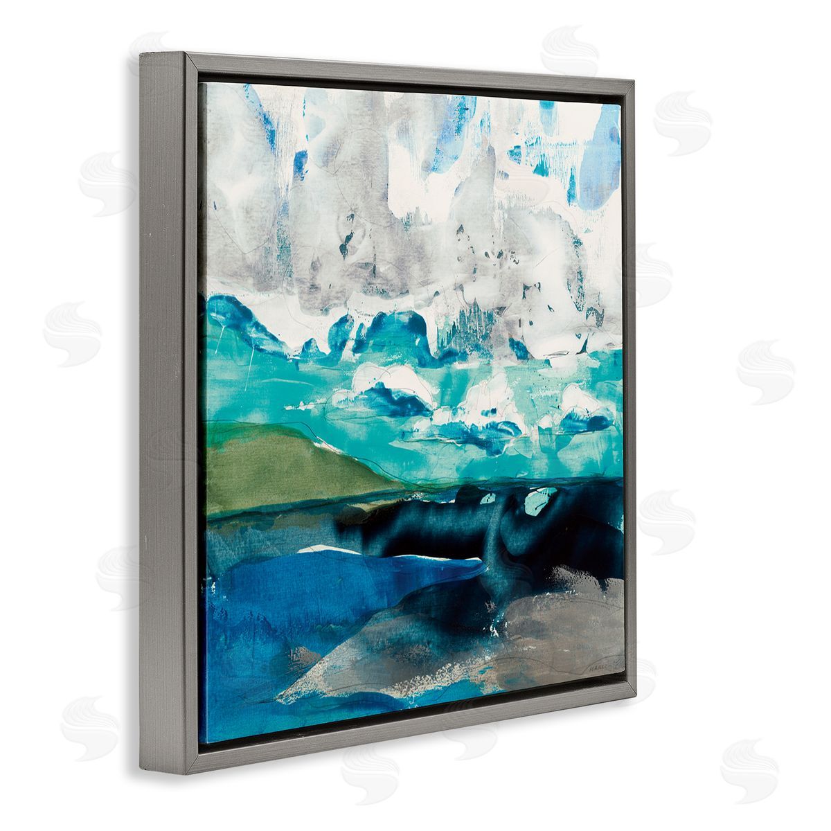 Jeff Iorillo Coastal Landscape Abstraction Flowing Blue Ocean Sky Gray Floating Frame Canvas Wall Art Print