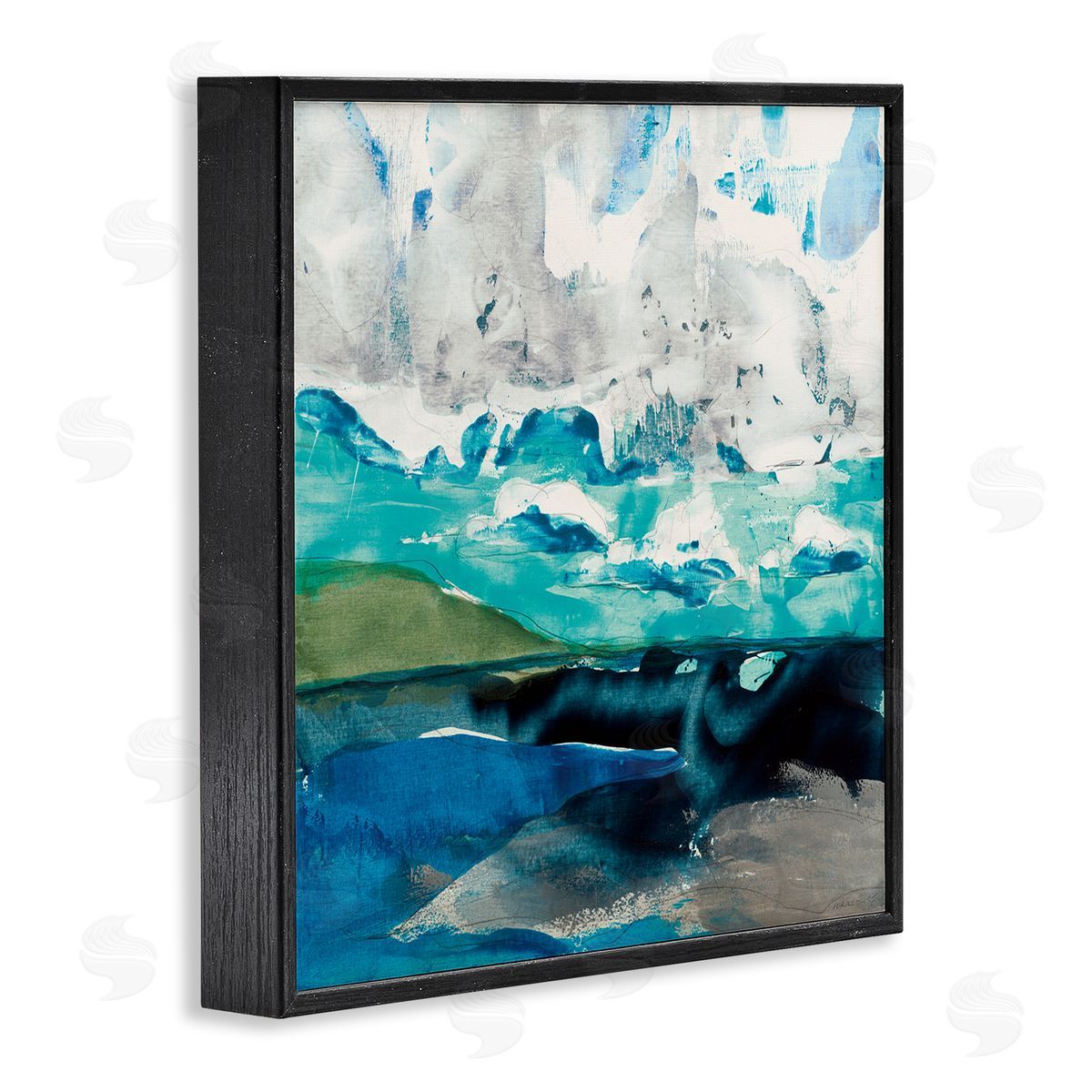 Jeff Iorillo Coastal Landscape Abstraction Flowing Blue Ocean Sky Black Framed Glicee Wall Art Print