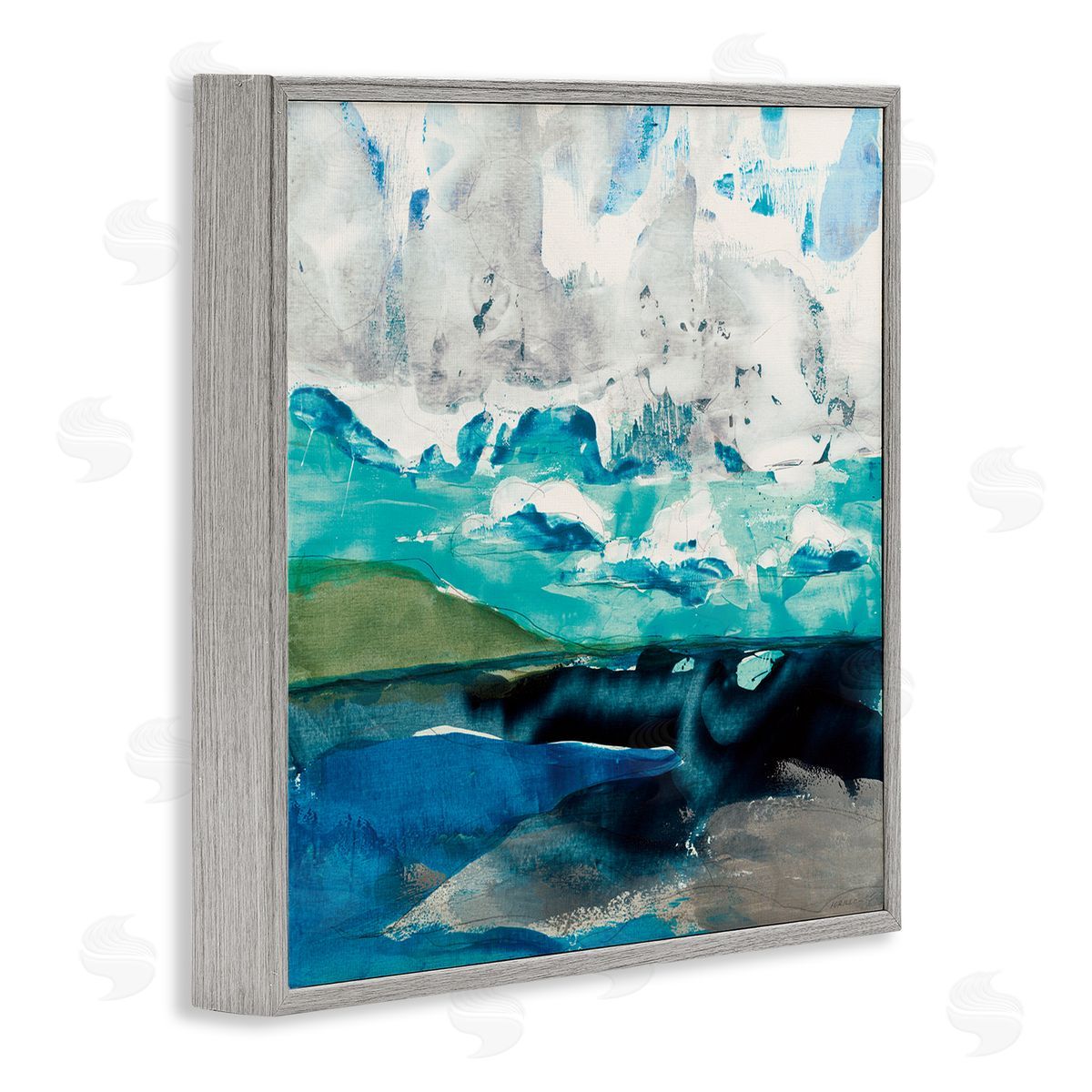 Jeff Iorillo Coastal Landscape Abstraction Flowing Blue Ocean Sky Gray Framed Glicee Wall Art Print