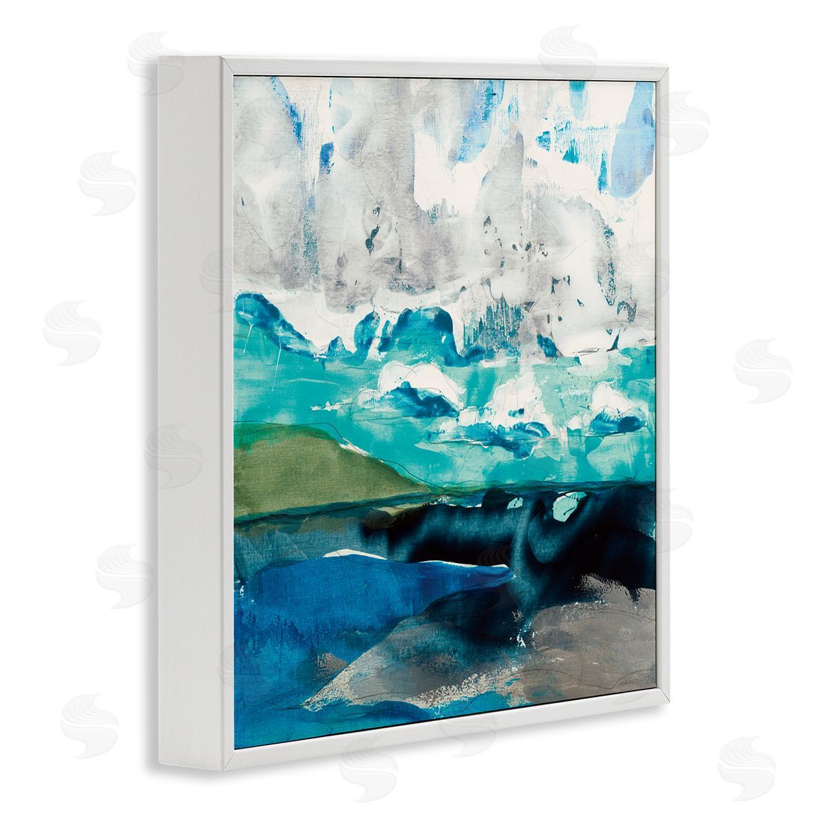 Jeff Iorillo Coastal Landscape Abstraction Flowing Blue Ocean Sky White Framed Glicee Wall Art Print