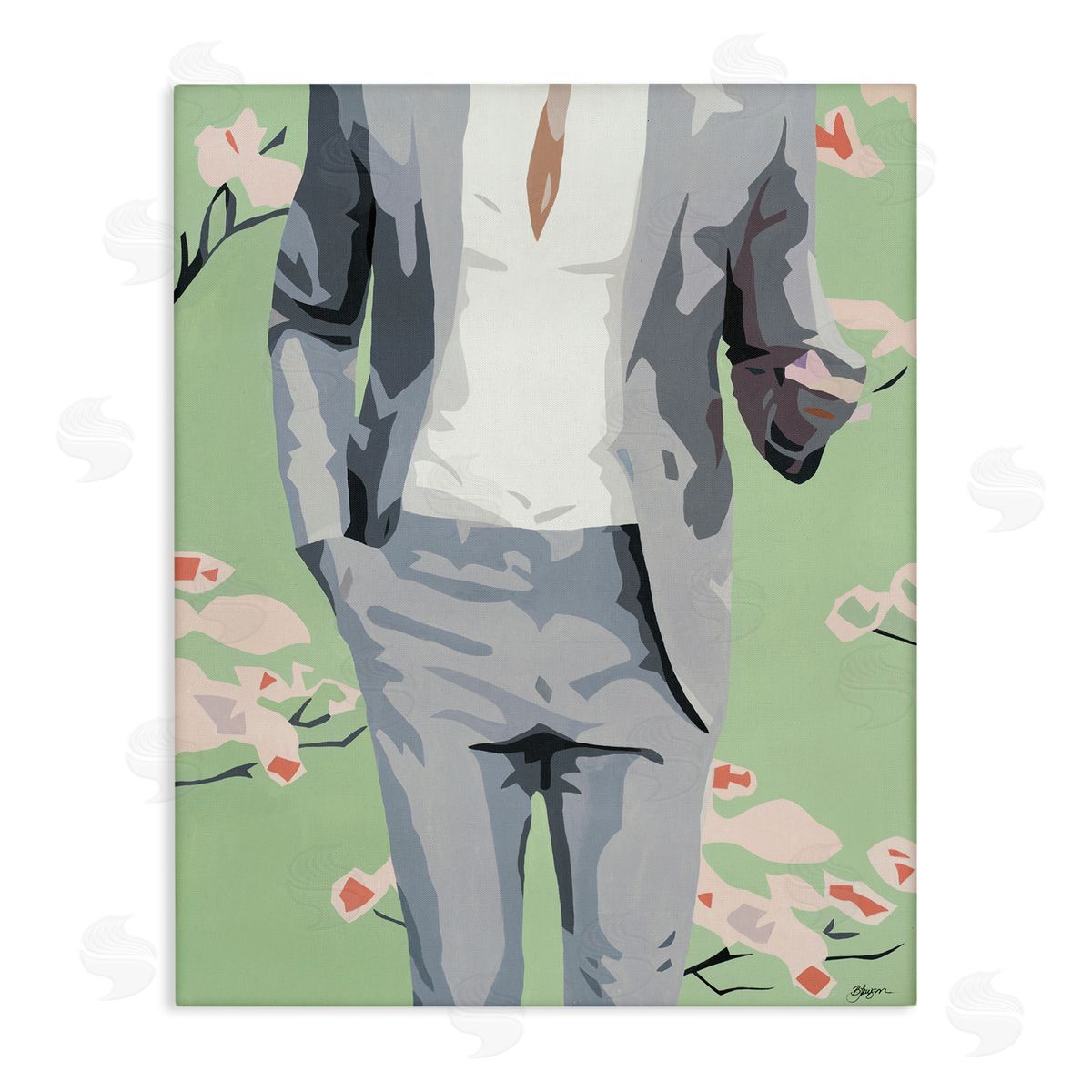 Beth Ann Lawson Men's Fashion Business Suit over Pink Flowers
