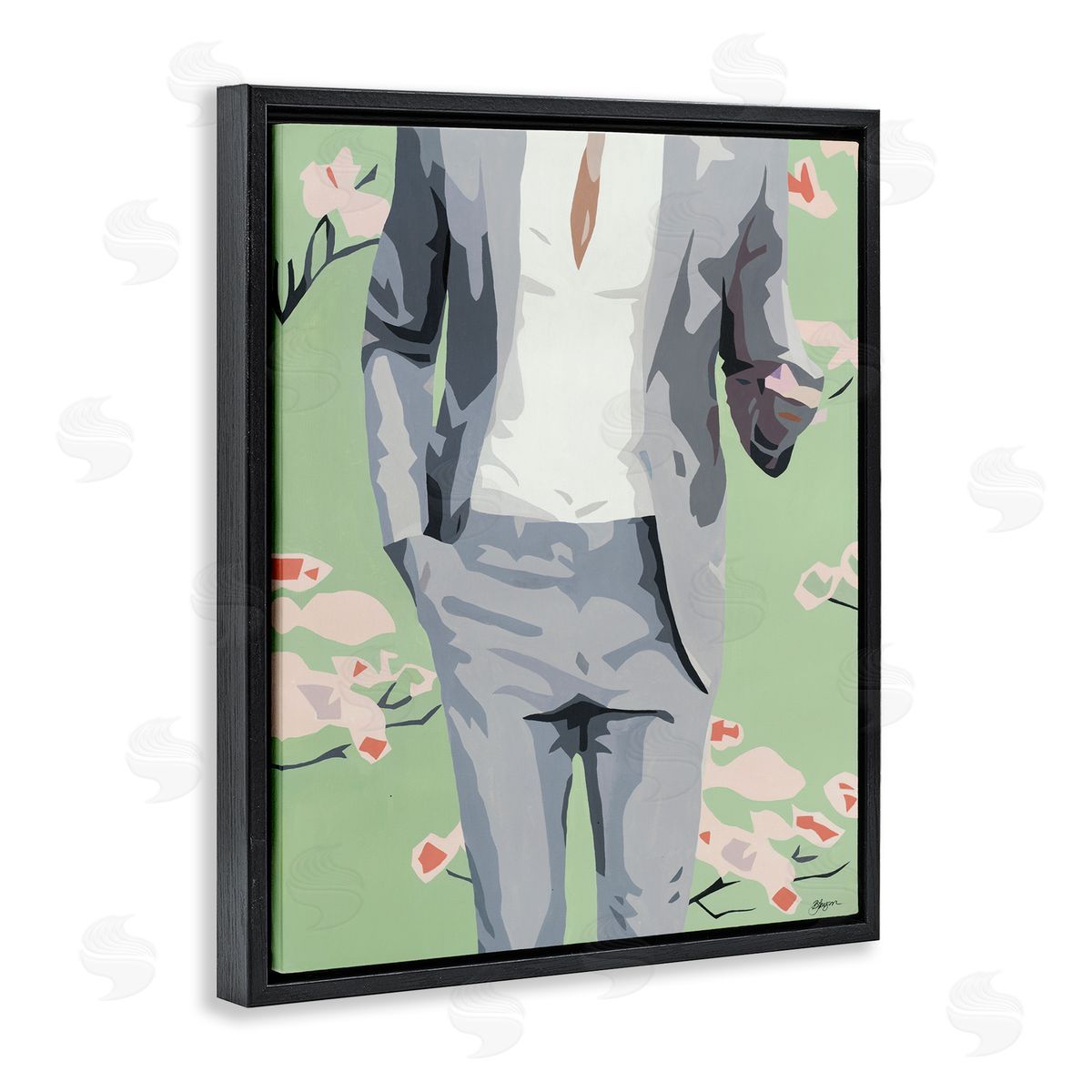Beth Ann Lawson Men's Fashion Business Suit over Pink Flowers