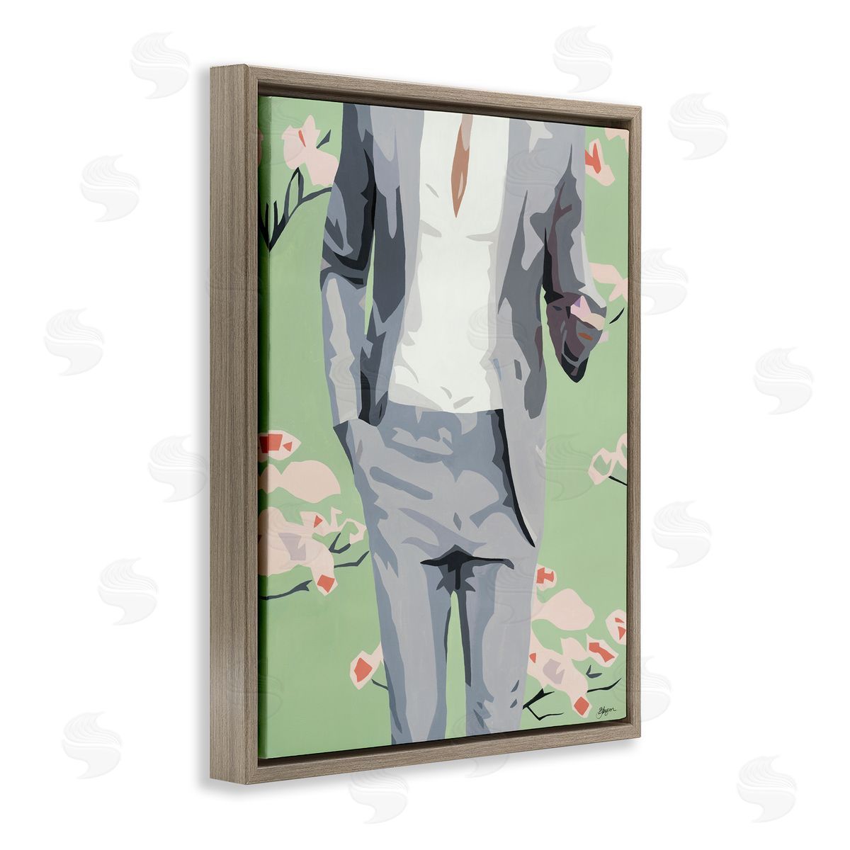 Beth Ann Lawson Men's Fashion Business Suit over Pink Flowers