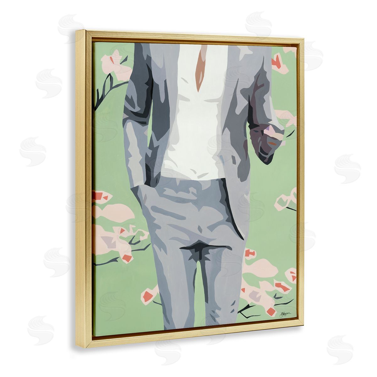 Beth Ann Lawson Men's Fashion Business Suit over Pink Flowers