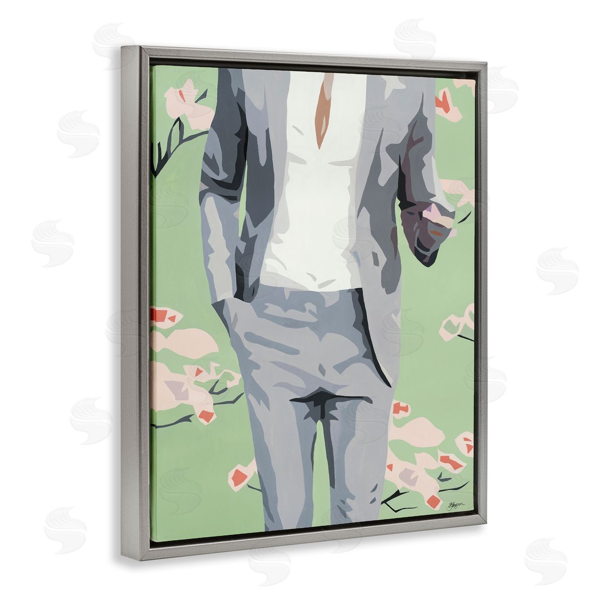 Beth Ann Lawson Men's Fashion Business Suit over Pink Flowers
