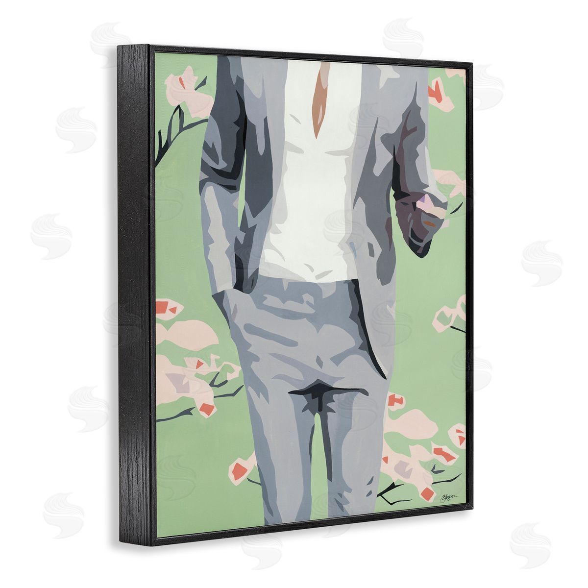 Beth Ann Lawson Men's Fashion Business Suit over Pink Flowers