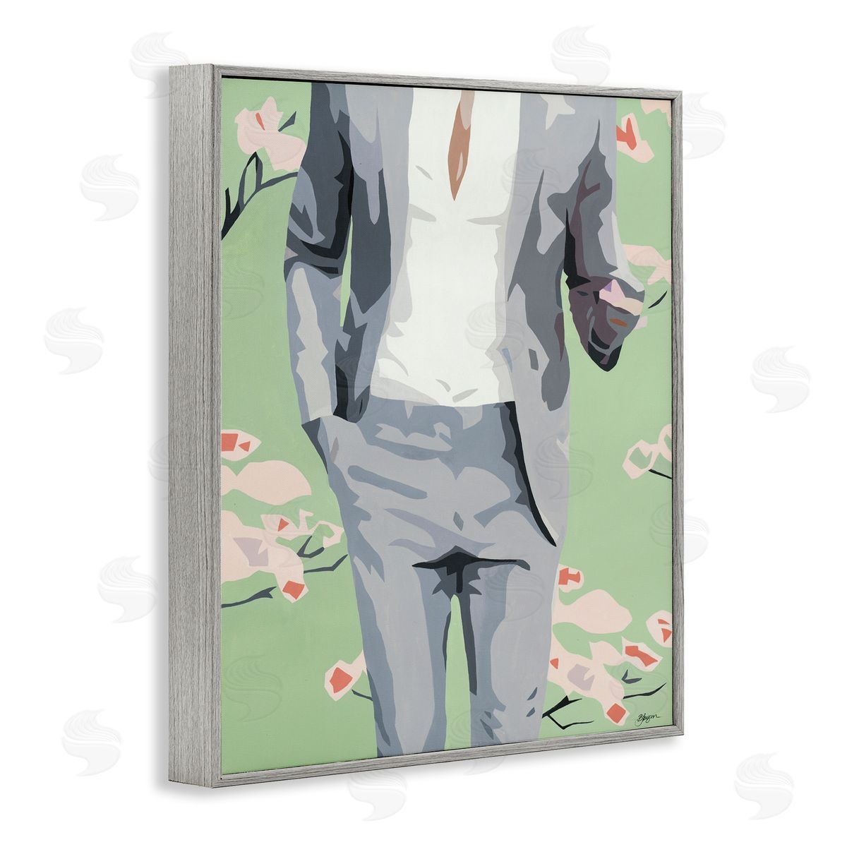 Beth Ann Lawson Men's Fashion Business Suit over Pink Flowers