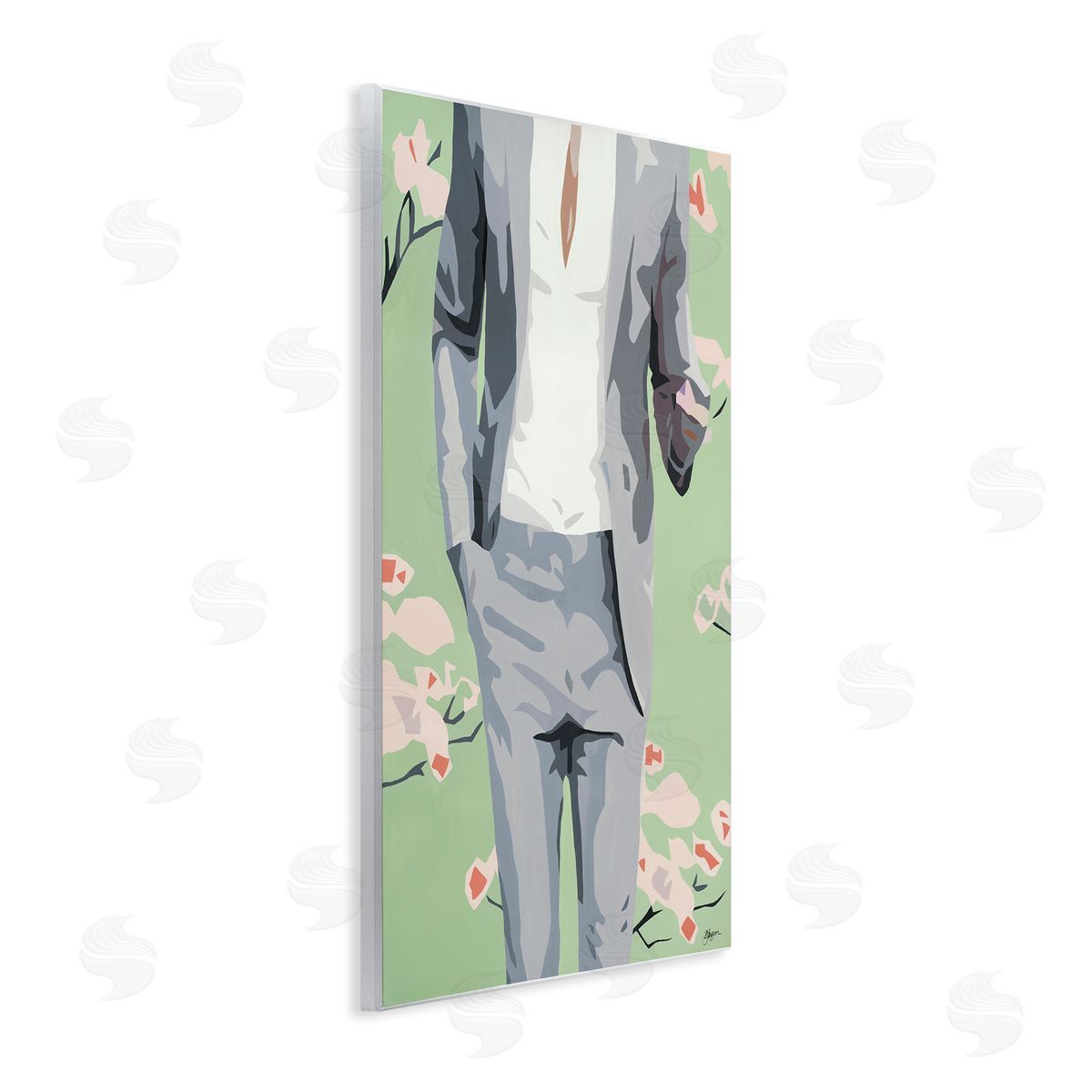 Beth Ann Lawson Men's Fashion Business Suit over Pink Flowers