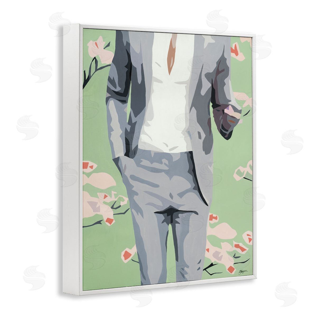 Beth Ann Lawson Men's Fashion Business Suit over Pink Flowers