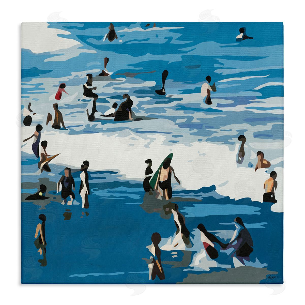 Beth Ann Lawson People Enjoying Beach Blue Coastal Waves Crashing Stretched Canvas Wall Art Print