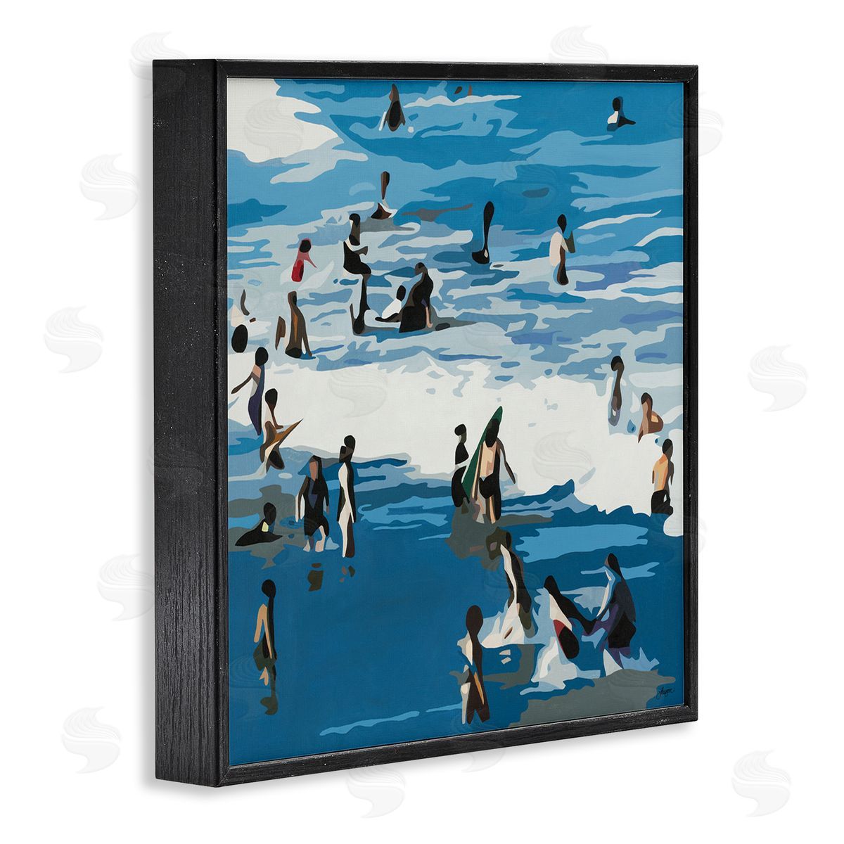 Beth Ann Lawson People Enjoying Beach Blue Coastal Waves Crashing Black Framed Glicee Wall Art Print